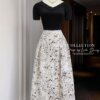 Váy Thiết Kế MDU5136 Xleo Phối Lụa Trễ Vai Dáng A-Line Hoa Vẽ Tay Nghệ Thuật 12 vay thiet ke MDU5136 4 Mdu Fashion