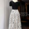 Váy Thiết Kế MDU5136 Xleo Phối Lụa Trễ Vai Dáng A-Line Hoa Vẽ Tay Nghệ Thuật 13 vay thiet ke MDU5136 5 Mdu Fashion