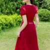 Váy Thiết Kế MDU5140 Tơ Óng Đỏ Ruby Dáng Midi Xòe Nhẹ Hoa 3D Vai Tay Bồng Nữ Tính 10 vay thiet ke MDU5140 1 Mdu Fashion