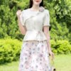 Set Thiết Kế MDU5141 Lụa Vân Cổ Tròn Hoa Vai Áo Trắng Kem Chân Váy A Thơ Mộng 9 vay thiet ke MDU5141 1 Mdu Fashion
