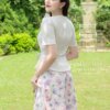 Set Thiết Kế MDU5141 Lụa Vân Cổ Tròn Hoa Vai Áo Trắng Kem Chân Váy A Thơ Mộng 10 vay thiet ke MDU5141 2 Mdu Fashion