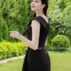 Váy Thiết Kế MDU5143 Lụa Mango Đen Dáng Ôm Nhẹ Cổ Lệch Xếp Nếp Đính Ngọc Trai 10 vay thiet ke MDU5143 2 Mdu Fashion