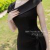 Váy Thiết Kế MDU5143 Lụa Mango Đen Dáng Ôm Nhẹ Cổ Lệch Xếp Nếp Đính Ngọc Trai 11 vay thiet ke MDU5143 3 Mdu Fashion