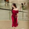 Váy Thiết Kế MDU5144 Lụa Mango Ý Đỏ Rượu Trễ Vai Phối Phụ Kiện Bướm Ánh Kim 11 vay thiet ke MDU5144 3 Mdu Fashion
