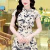 Váy Thiết Kế MDU5153 Lụa Mango Dáng Xòe Nhẹ Cổ Tàu Phối Nơ Họa Tiết Bướm Hoa Đen Trên Nền Kem 9 vay thiet ke MDU5153 1 Mdu Fashion