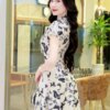 Váy Thiết Kế MDU5153 Lụa Mango Dáng Xòe Nhẹ Cổ Tàu Phối Nơ Họa Tiết Bướm Hoa Đen Trên Nền Kem 10 vay thiet ke MDU5153 2 Mdu Fashion