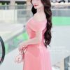 Váy Thiết Kế MDU5157 Lụa Twist Satin Dáng Midi Ôm Nhẹ Cổ Lệch Tay Chun Hoa Đính Eo 10 vay thiet ke MDU5157 2 Mdu Fashion