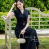 Váy Thiết Kế MDU4762 Mango Ý Đen Dài Cổ V Tay Cách Điệu Thanh Lịch, Trẻ Trung Và Cuốn Hút 12 vay thiet ke mdu4762 6 Mdu Fashion