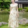 Váy Thiết Kế MDU5067 Lụa Mango Ánh Kem Họa Tiết Hoa Nhí