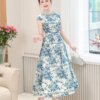 Váy Thiết Kế MDU5070 Lụa Mango Nền Kem Phối Hoa Xanh Dương – Thanh Nhã, Nữ Tính Và Đầy Cuốn Hút