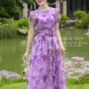 Váy Thiết Kế MDU5082 Tơ Xước Tím Lavender Hoa Hồng Bản Lớn – Thanh Nhã, Bay Bổng Và Đầy Nữ Tính