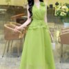 Váy Thiết Kế MDU5108 Tơ Nhũ Ánh Nhẹ Cổ V Đắp Chéo Eo Peplum Đính Hoa Vai