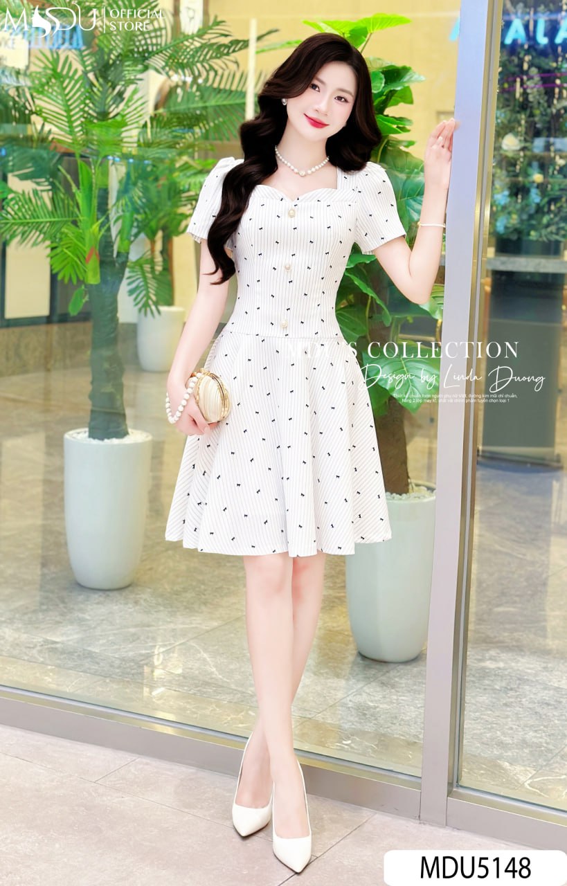 Váy Thiết Kế MDU5148 Kate Nhật Trắng Kẻ Chấm Bi Dáng Xòe Ngắn Trẻ Trung, Tôn Vóc Dáng Thanh Nhẹ 18 Váy Thiết Kế MDU5148