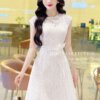 Váy Thiết Kế MDU5123 Ren Lá Nổi Trắng Kem Dáng Xòe Qua Gối Kín Đáo, Nữ Tính, Sang Trọng 10 vay thiet ke mdu5123 1 Mdu Fashion