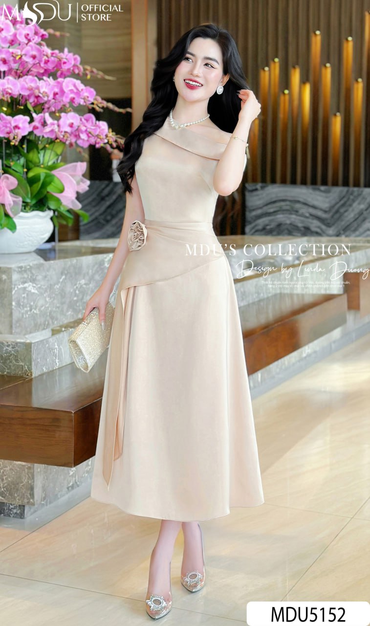 Váy Thiết Kế MDU5152 Lụa Twist Satin Be Champagne Dáng Ôm Nhẹ Thanh Lịch Và Sang Trọng 25 Váy Thiết Kế MDU5152