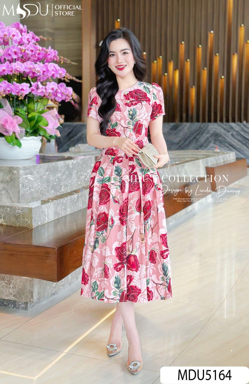 Váy Thiết Kế MDU5164 Áo Và Chân Váy Lụa Mango Cao Cấp Hồng Pastel Hoa Hồng Đỏ Nữ Tính, Ngọt Ngào Và Thanh Lịch 17 Váy Thiết Kế MDU5164