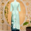 Áo Dài Thiết Kế MDU5228 Lụa Cao Cấp Xanh Pastel Ombre Họa Tiết Hoa Lá Sen Thanh Lịch Và Duyên Dáng 12 vay thiet ke mdu5228 4 Mdu Fashion