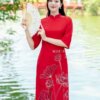 Váy Thiết Kế MDU5232 Set Áo Dài Cách Tân Lụa Đỏ In Sen Trắng Chuồn Chuồn Thanh Thoát 9 vay thiet ke mdu5232 1 Mdu Fashion