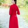 Váy Thiết Kế MDU5232 Set Áo Dài Cách Tân Lụa Đỏ In Sen Trắng Chuồn Chuồn Thanh Thoát 10 vay thiet ke mdu5232 2 Mdu Fashion