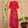 Váy Thiết Kế MDU5232 Set Áo Dài Cách Tân Lụa Đỏ In Sen Trắng Chuồn Chuồn Thanh Thoát 11 vay thiet ke mdu5232 3 Mdu Fashion