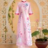 Áo Dài MDU5233 Lụa Cao Cấp Gam Hồng Pastel Dịu Mắt Kết Hợp Họa Tiết Hoa Và Bướm Cách Điệu 11 vay thiet ke mdu5233 3 Mdu Fashion