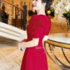 Váy Thiết Kế MDU5243 Đầm Xòe Mango Cao Cấp Cổ V Phối Nơ Lớn Đỏ Đô Sang Trọng Và Cuốn Hút 10 vay thiet ke mdu5243 2 Mdu Fashion
