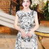 Váy Thiết Kế MDU5246 Lụa Vân Trắng Dài A-Line Họa Tiết Hoa Lá Đen Trẻ Trung Và Thanh Lịch 9 vay thiet ke mdu5246 1 Mdu Fashion