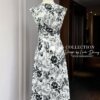 Váy Thiết Kế MDU5246 Lụa Vân Trắng Dài A-Line Họa Tiết Hoa Lá Đen Trẻ Trung Và Thanh Lịch 12 vay thiet ke mdu5246 4 Mdu Fashion