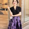 Váy Thiết Kế MDU5309 Xleo Đen Sang Trọng Phối Gấm Hoa Tím Loang Dáng Xòe Thanh Lịch Và Cuốn Hút 9 vay thiet ke mdu5309 1 Mdu Fashion
