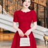 Váy Thiết Kế MDU5357 Tafta Vân Gỗ Đỏ Ruby Dài Xòe Cổ Tròn Hoa 3D Thanh Lịch Và Quyền Lực 9 vay thiet ke mdu5357 1 Mdu Fashion