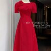 Váy Thiết Kế MDU5357 Tafta Vân Gỗ Đỏ Ruby Dài Xòe Cổ Tròn Hoa 3D Thanh Lịch Và Quyền Lực 11 vay thiet ke mdu5357 3 Mdu Fashion