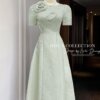 Váy Thiết Kế MDU5359 Tafta Vân Gỗ Xanh Bạc Hà Dài Xòe Hoa 3D Vai Thanh Lịch Và Tinh Tế 11 vay thiet ke mdu5359 3 Mdu Fashion
