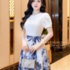 Váy Thiết Kế MDU5401 Lụa Ren Phối Tơ Ép Trắng Họa Tiết Hoa Xanh Dương Thanh Lịch Và Nữ Tính 9 vay thiet ke mdu5401 1 Mdu Fashion
