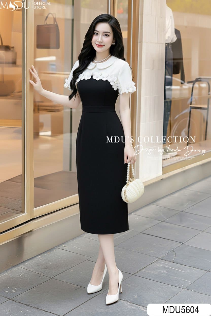 MDU5604 – Váy Đen Trắng Tinh Tế Sự Kết Hợp Hoàn Hảo Giữa Cổ Điển Và Hiện Đại