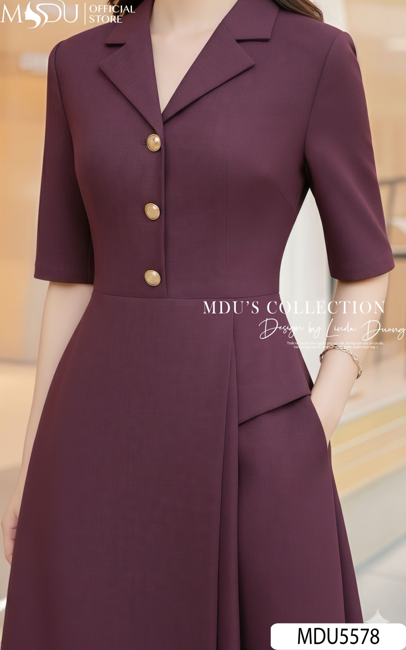 Váy Thiết Kế MDU5578 Mango Ý Dáng Xòe Midi Cổ Vest Tím Mận Quý Phái 6 Váy Thiết Kế MDU5578 Mango Ý Dáng Xòe Midi Cổ Vest Tím Mận Quý Phái - Ảnh 4