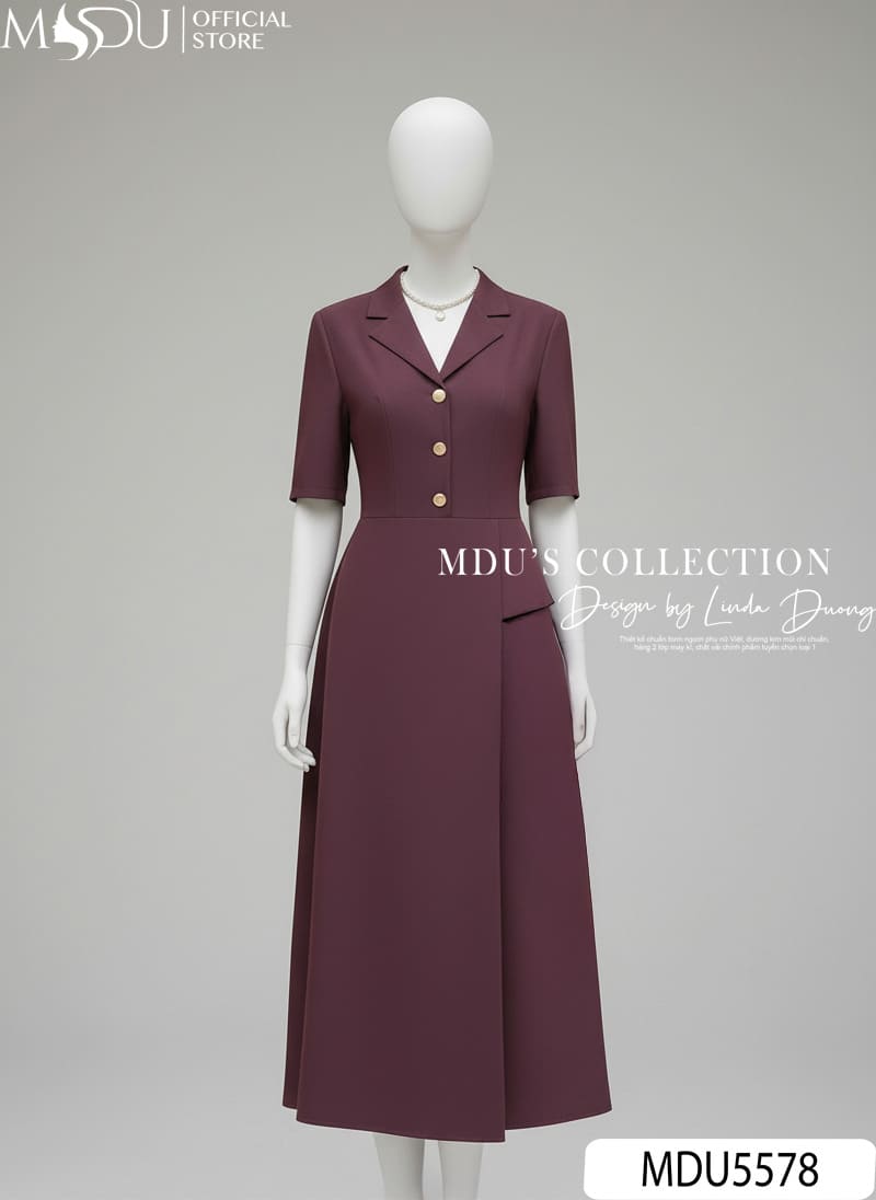 Váy Thiết Kế MDU5578 Mango Ý Dáng Xòe Midi Cổ Vest Tím Mận Quý Phái 7 Váy Thiết Kế MDU5578 Mango Ý Dáng Xòe Midi Cổ Vest Tím Mận Quý Phái - Ảnh 5