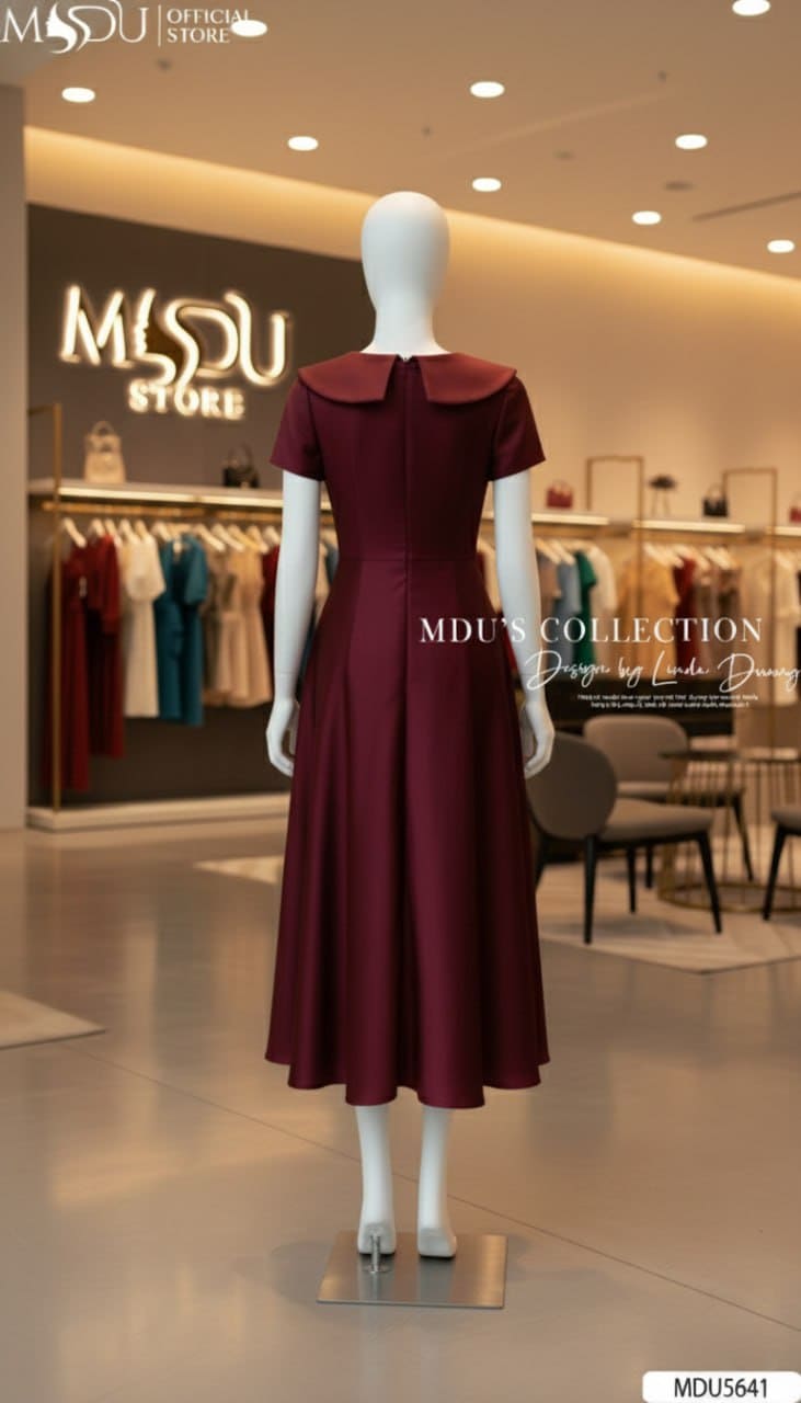 Váy Thiết Kế MDU5641 Lụa Vân Ép Mùng Đỏ Rượu Vang Dáng Xòe Cổ Sen Hoa Đính Thanh Lịch 7 Váy Thiết Kế MDU5641 Lụa Vân Ép Mùng Đỏ Rượu Vang Dáng Xòe Cổ Sen Hoa Đính Thanh Lịch - Ảnh 5