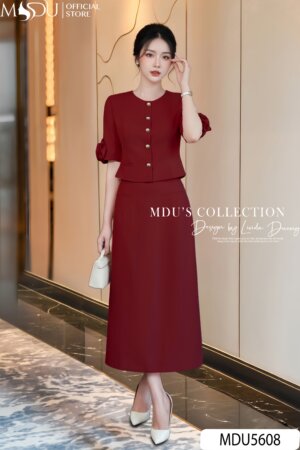 Váy Thiết Kế MDU5608 Biểu Tượng Của Sự Thanh Lịch, Tinh Tế Và Sức Hút Quyến Rũ Từ Gam Đỏ Đô