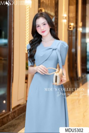 Alternative view of Váy Thiết Kế MDU5302 Chéo Ý Cao Cấp Màu Xanh Thanh Nhã Ngọt Ngào, Tinh Tế Và Duyên Dáng