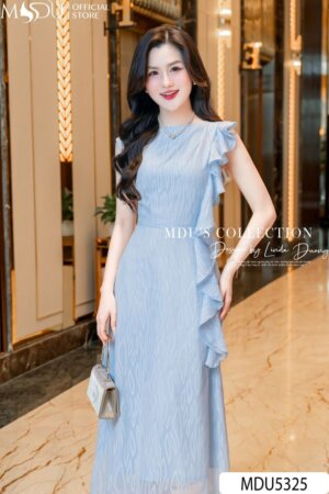 Alternative view of ĐẦM THIẾT KẾ MDU5325 TƠ ÉP XANH PASTEL THANH LỊCH, NGỌT NGÀO VÀ DUYÊN DÁNG