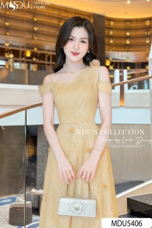 Alternative view of Váy Thiết Kế MDU5406 Ren Cao Cấp Vàng Nhạt Dịu Dàng, Lãng Mạn Và Đằm Thắm Như Ánh Nắng Sớm
