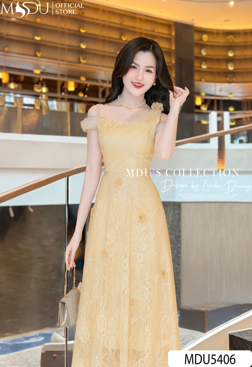 Váy Thiết Kế MDU5406 Ren Cao Cấp Vàng Nhạt Dịu Dàng, Lãng Mạn Và Đằm Thắm Như Ánh Nắng Sớm 4 Váy Thiết Kế MDU5406 Ren Cao Cấp Vàng Nhạt Dịu Dàng, Lãng Mạn Và Đằm Thắm Như Ánh Nắng Sớm - Ảnh 3