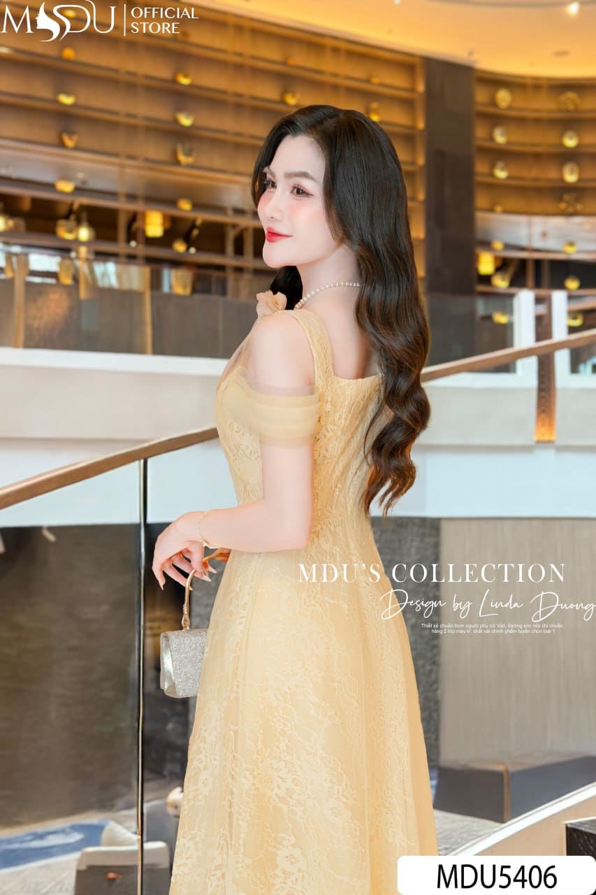 Váy Thiết Kế MDU5406 Ren Cao Cấp Vàng Nhạt Dịu Dàng, Lãng Mạn Và Đằm Thắm Như Ánh Nắng Sớm 5 Váy Thiết Kế MDU5406 Ren Cao Cấp Vàng Nhạt Dịu Dàng, Lãng Mạn Và Đằm Thắm Như Ánh Nắng Sớm - Ảnh 4