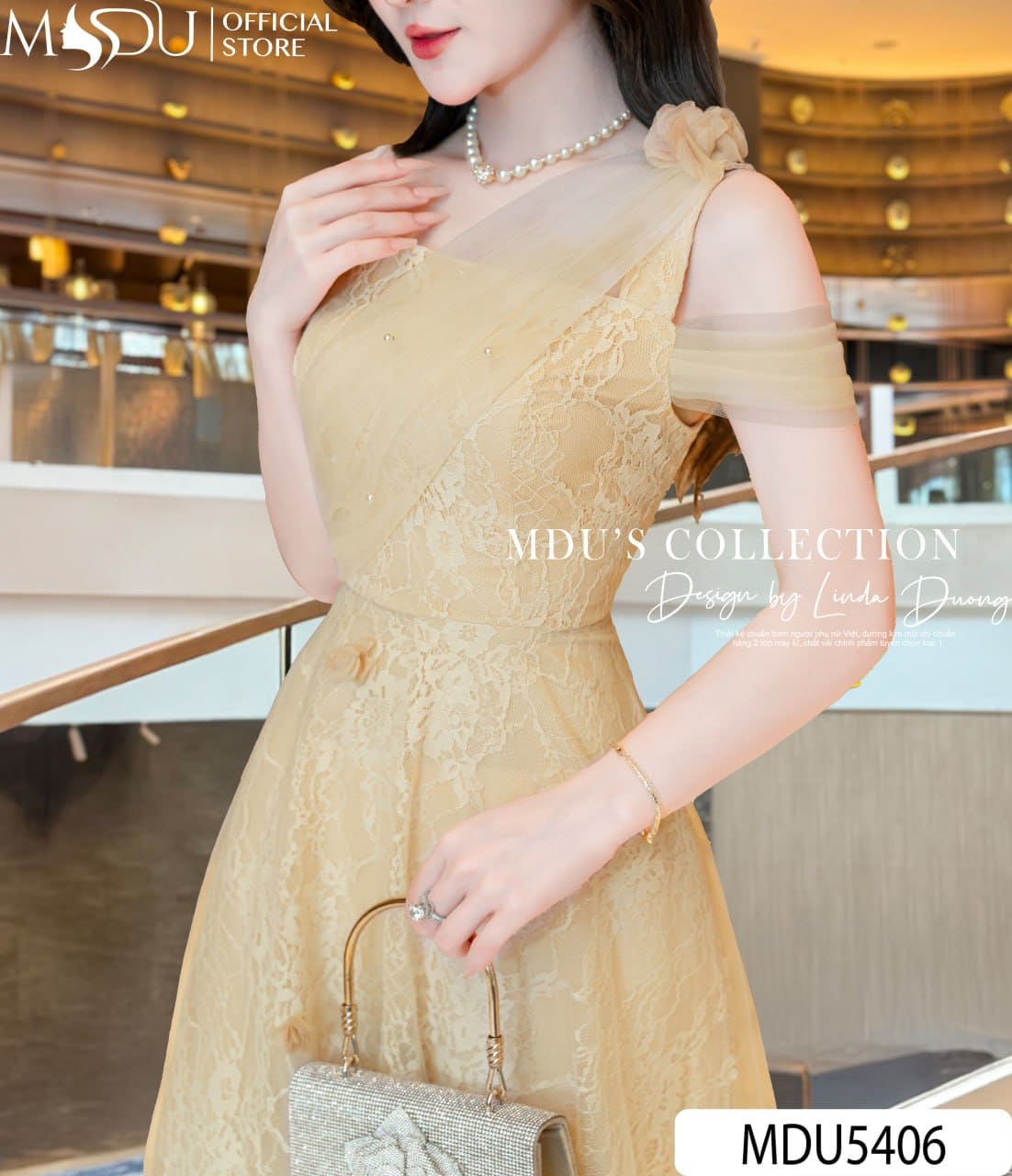Váy Thiết Kế MDU5406 Ren Cao Cấp Vàng Nhạt Dịu Dàng, Lãng Mạn Và Đằm Thắm Như Ánh Nắng Sớm 6 Váy Thiết Kế MDU5406 Ren Cao Cấp Vàng Nhạt Dịu Dàng, Lãng Mạn Và Đằm Thắm Như Ánh Nắng Sớm - Ảnh 5