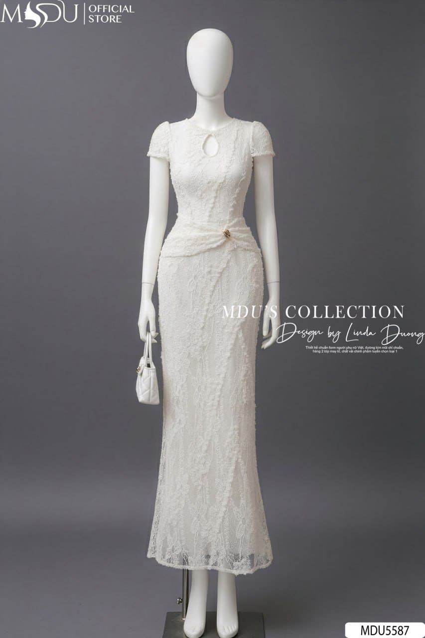 Váy Thiết Kế MDU5587 Ren Cao Cấp Màu Kem Quyến Rũ Tinh Tế, Thanh Lịch Chuẩn Khí Chất Quý Cô 6 Váy Thiết Kế MDU5587 Ren Cao Cấp Màu Kem Quyến Rũ Tinh Tế, Thanh Lịch Chuẩn Khí Chất Quý Cô - Ảnh 4