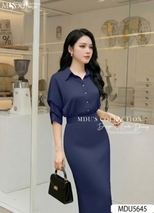 Alternative view of Set Thiết Kế MDU5645 Lụa Ngọc Trai Xanh Than Sang Trọng, Quyến Rũ Và Thanh Lịch