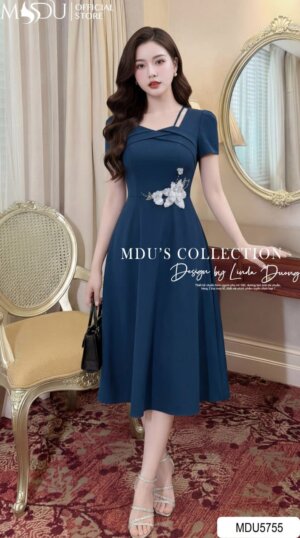 Váy Thiết Kế MDU5755 Gold Nhật Cao Cấp Dáng Xòe Thanh Lịch Hoa Thủ Công Tinh Tế