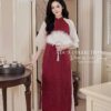Áo Dài Thiết Kế MDU5771 Gấm Đỏ Hoa Văn Chìm Cổ Tròn Thanh Lịch Tay Tơ Óng Trắng Duyên Dáng 2 vay thiet ke MDU5771 Mdu Fashion