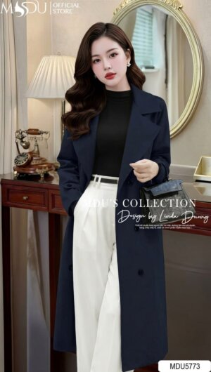 Alternative view of Áo Măng Tô Thiết Kế MDU5773 Chéo Thái Xanh Than Cổ Vest Thanh Lịch Đai Eo Tinh Tế