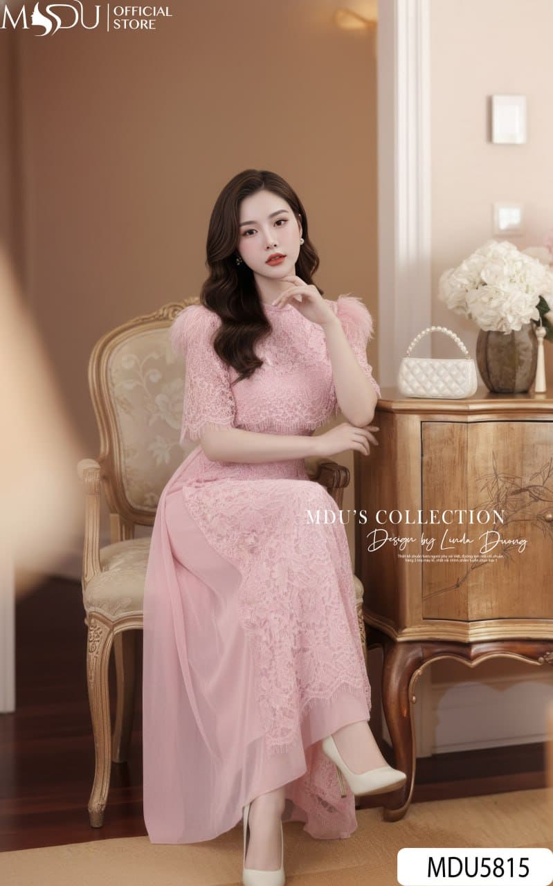 Áo Dài Thiết Kế MDU5815 Ren Nổi Phối Lưới Hồng Thanh Lịch Áo Choàng Lông Ngọc Sang Trọng 4 Áo Dài Thiết Kế MDU5815 Ren Nổi Phối Lưới Hồng Thanh Lịch Áo Choàng Lông Ngọc Sang Trọng - Ảnh 2